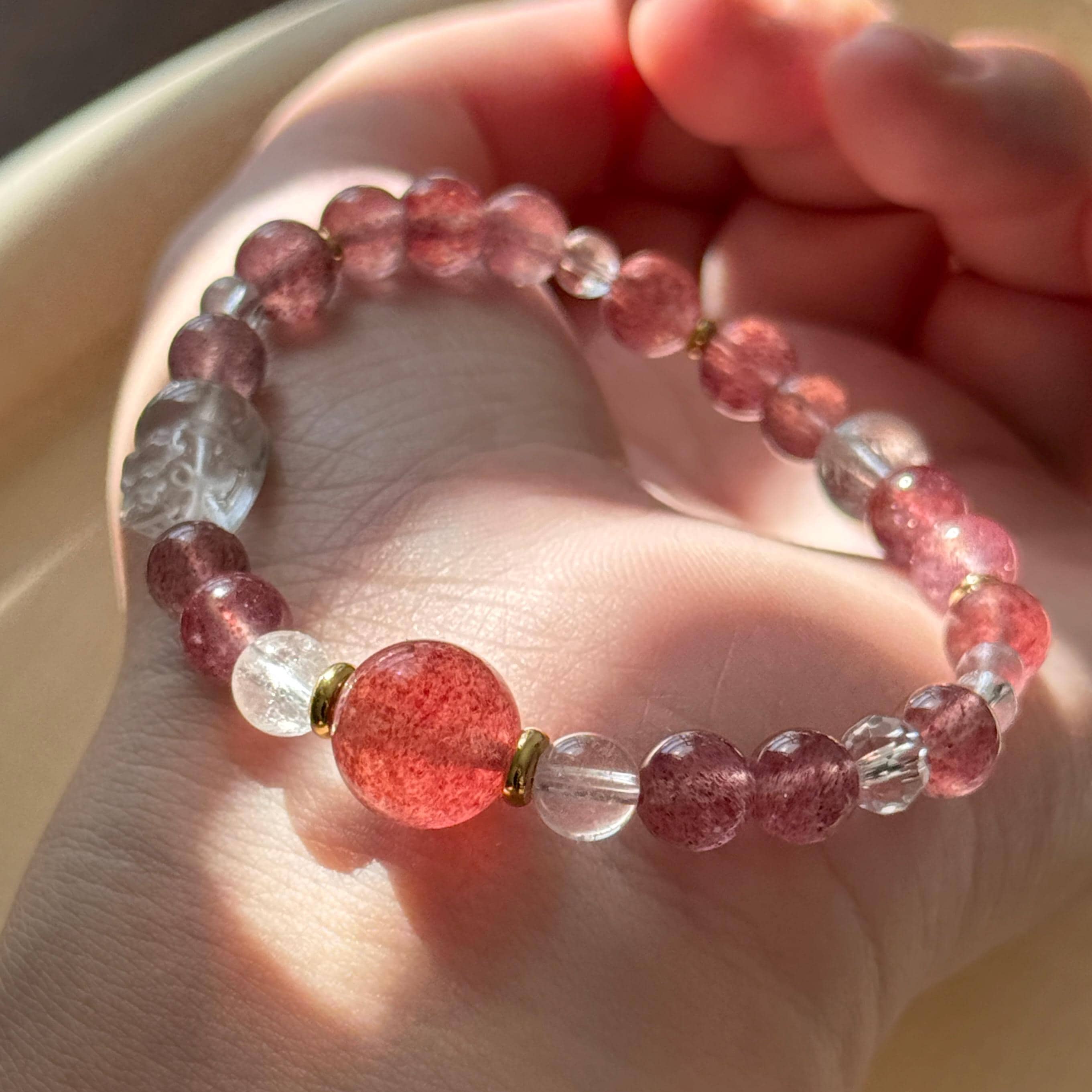 Natural Strawberry Quartz Bracelet – Pixiu Charm, Stacking  display picture 3