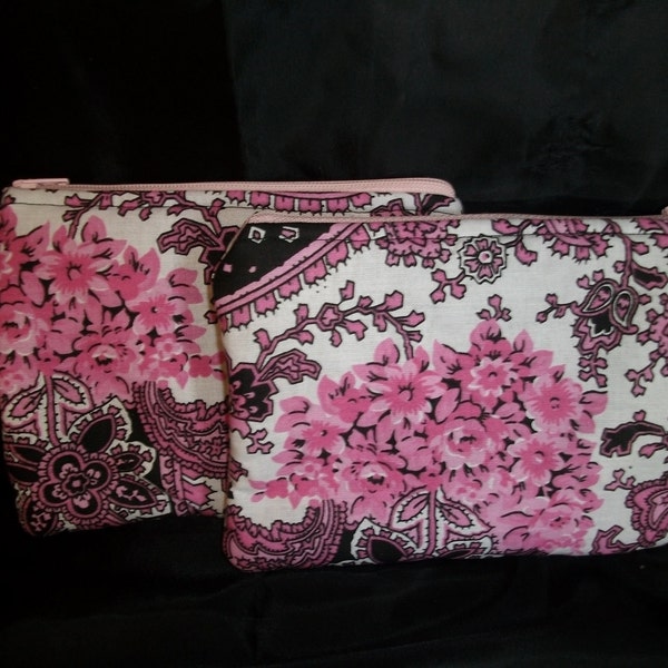 SALE 50% off Pink and black paisley pattern Padded Zippered Wristlet