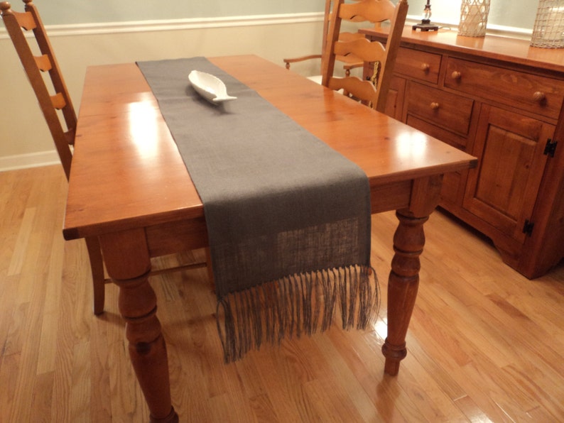Sage Green Burlap Table Runner with Fringe Etsy