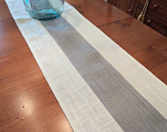 Gray and Cream Table Runner Burlap Table Runner Gray Home Decor Two Toned Table Runner Beachy Home Decor Modern Rustic Table Scarf