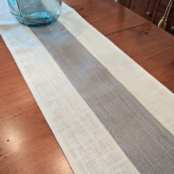 Gray and Cream Table Runner Burlap Table Runner Gray Home Decor Two Toned Table Runner Beachy Home Decor Modern Rustic Table Scarf