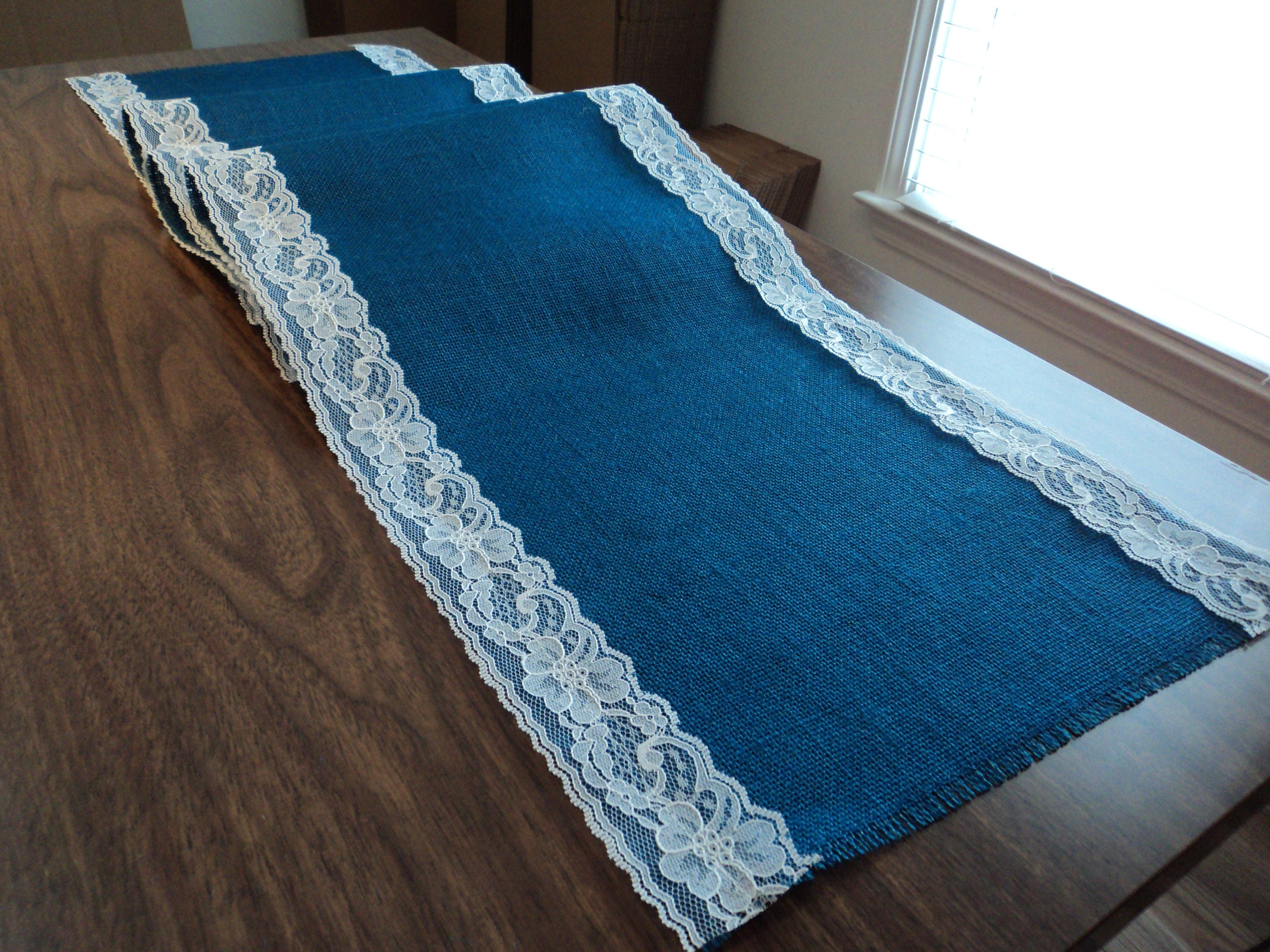 Burlap and Lace Table Runner Dusty Blue Burlap Table Runner Etsy