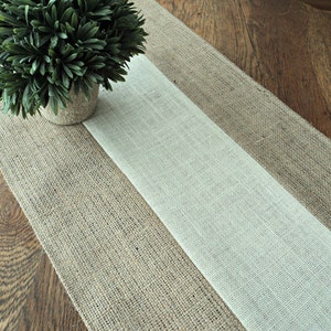 Burlap Table Runner Modern Table Runner Handcrafted Textured Table Runner Wedding Table Runner Bridal Shower Decorations Neutral Home Decor image 1