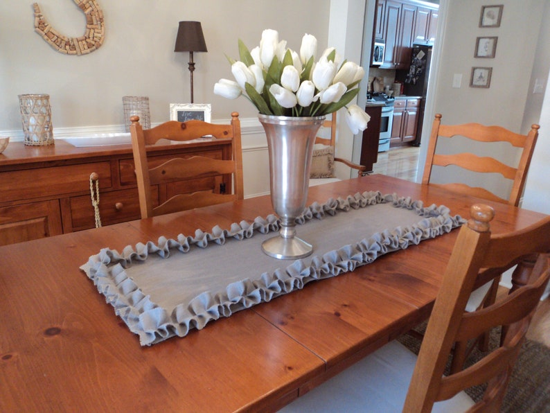 Ruffled Burlap Table Runner Extra Long Runners Centerpiece Holiday Settings Rustic Home Decor Custom Sizes Gray
