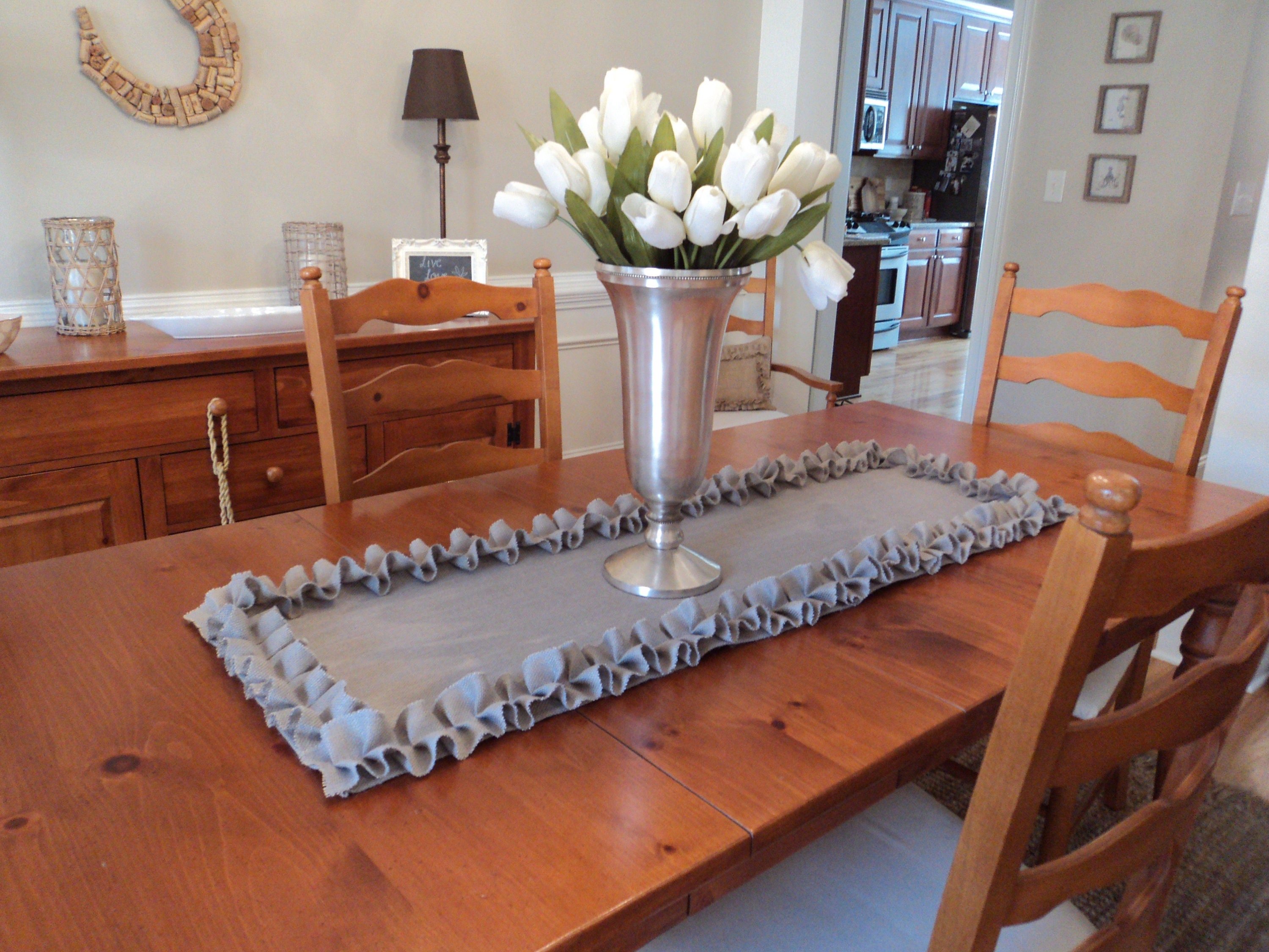 Ruffled Burlap Table Runner Extra Long Table Runners Burlap Centerpiece Holiday Table Settings Rustic Home Decor Custom Sizes Gray Runners