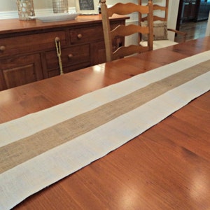 Ivory and Natural Burlap Table Runner: Modern Rustic Farmhouse Decor image 5
