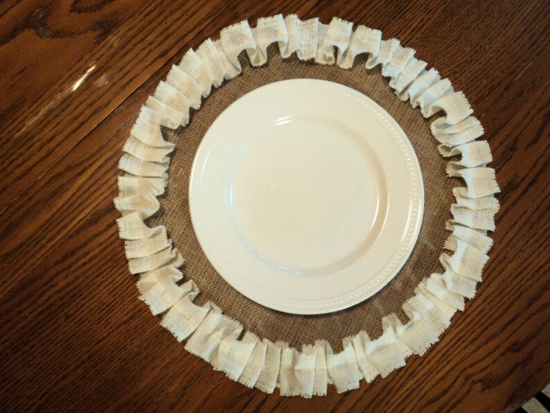 Round Burlap Placemats with Ivory Ruffles Cottage Style Place Etsy