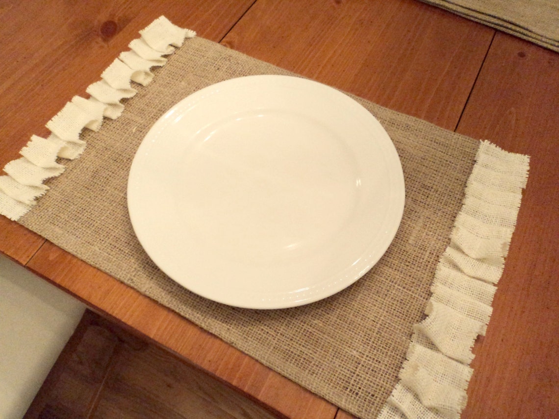 Burlap Placemats Natural Burlap Placemat with Ivory Ruffles Etsy