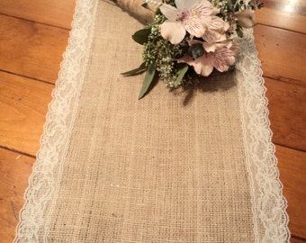 Burlap Table Runner with Lace Choose White or Ivory Lace Rustic Wedding Decor Bridal Shower Decorations Table Runners for Wedding