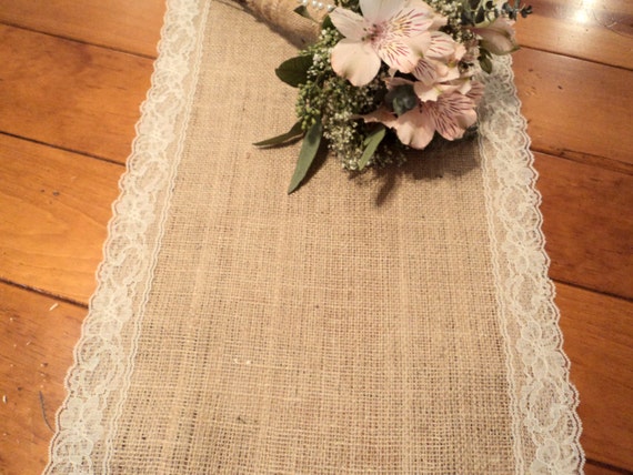 Rustic Burlap Table Runner with Lace No 