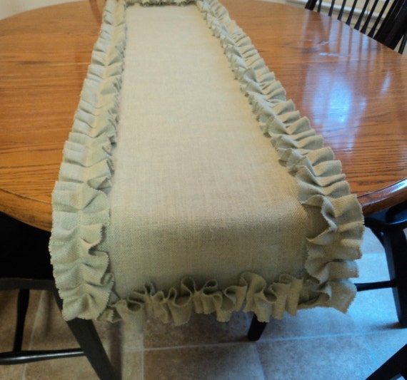 Sage Green Burlap Table Runner Shabby Chic Home Decor Pick Etsy