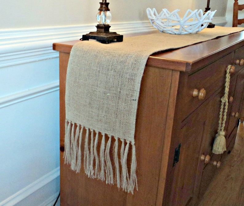 Sage Green Table Runner with Fringe Narrow Burlap Table Runner Etsy