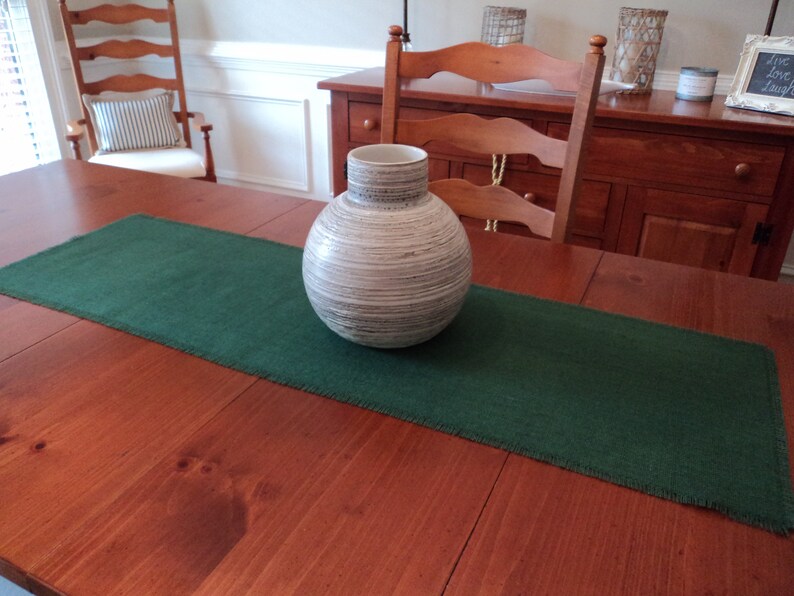 16 Wide Green Burlap Table Runner Dark Green Table Etsy