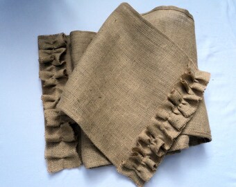 Burlap Table Runner with Ruffles Rustic Chic Home Decor Rustic Table Settings Farmhouse Table Runner Natural or Ivory Burlap Runner
