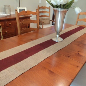 Burgundy and Natural Burlap Table Runner Holiday Table Runner Burgundy Christmas Decor Burgundy Table Runner Wine Colored Table Runners