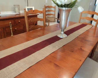 Burgundy and Natural Burlap Table Runner Holiday Table Runner Burgundy Christmas Decor Burgundy Table Runner Wine Colored Table Runners