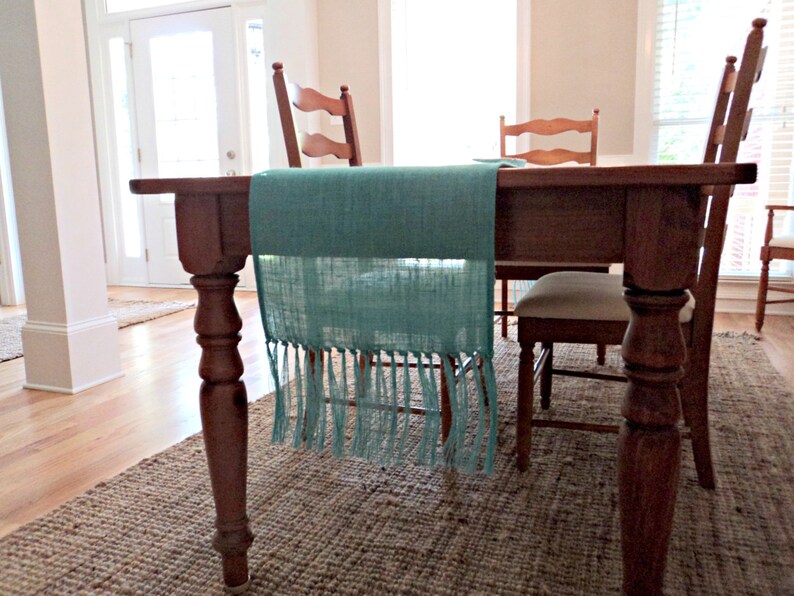 Teal Burlap Table Runner with Fringe Light Aqua Burlap Table Etsy