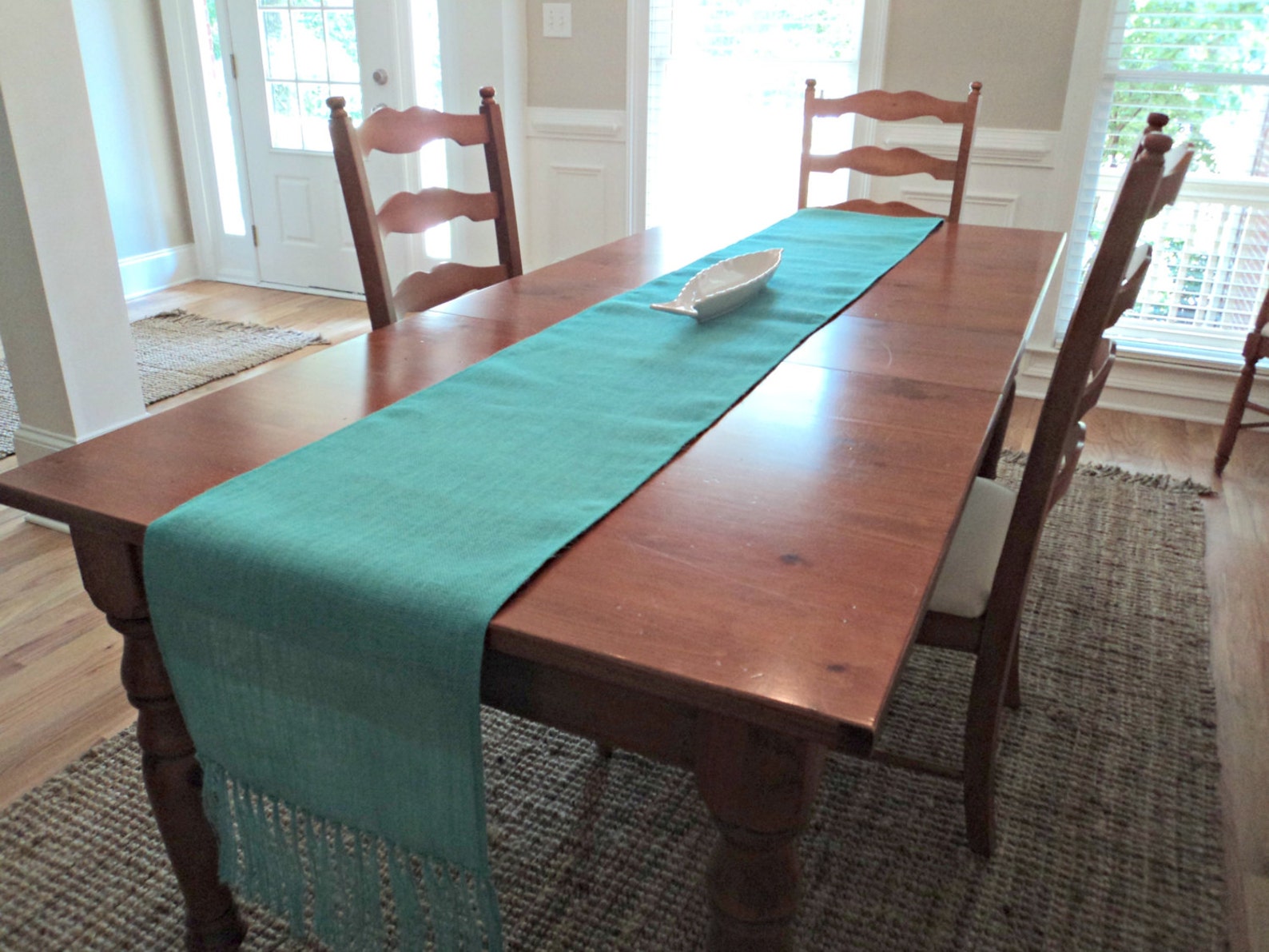 Teal Burlap Table Runner with Fringe Light Aqua Burlap Table Etsy