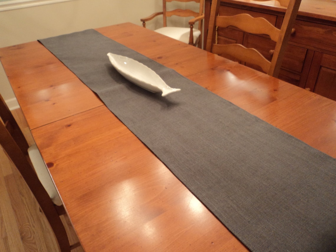 Burlap Table Runner with Fringe Your Size and Color Gray Table Etsy