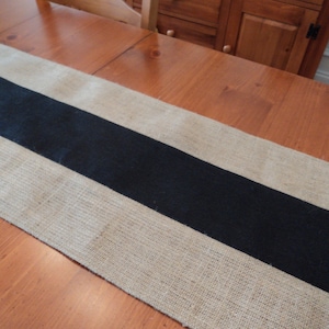 Modern Table Runner Black and Natural Burlap Table Runner Striped Table Runner Black Home Decor Rustic Table Runner