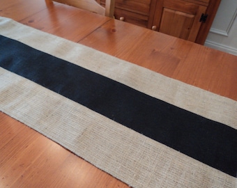 Modern Table Runner Black and Natural Burlap Table Runner Striped Table Runner Black Home Decor Rustic Table Runner