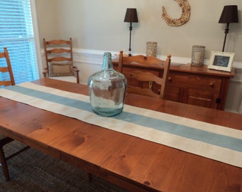 Blue and Cream Burlap Table Runner: Coastal Rustic Decor