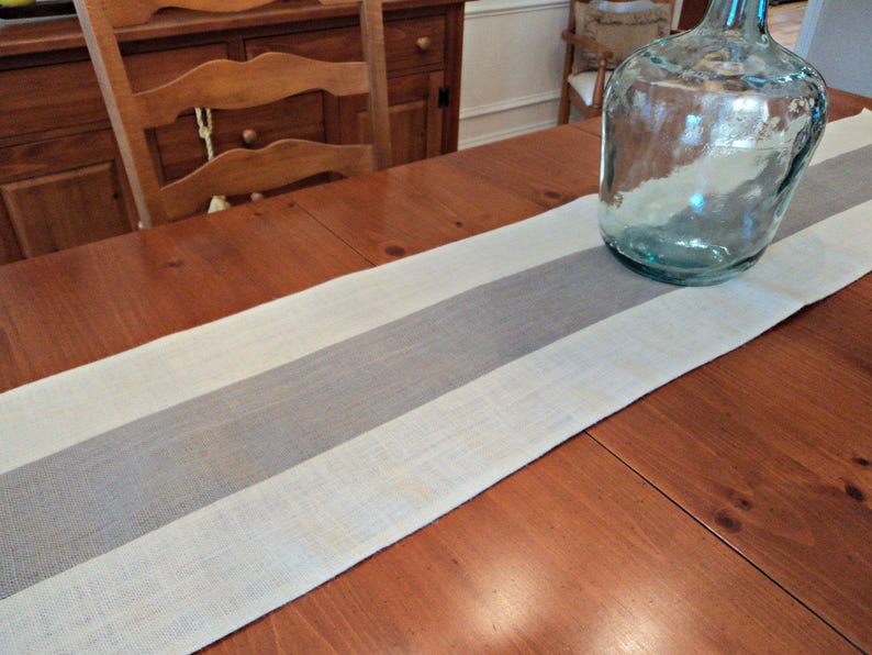 Gray and Cream Table Runner Burlap Table Runner Gray Home Etsy