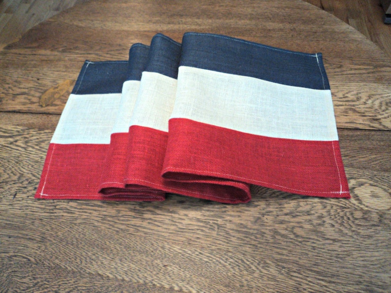 4th of July Table Runner Burlap Table Runner Red Off White and Blue Table Runner Patriotic Party Memorial Day Decor Handmade in the USA image 5