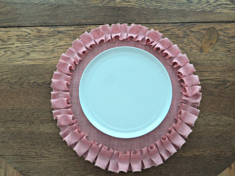 Round Burlap Placemats Pink Placemats Shabby Chic Decor Baby Etsy
