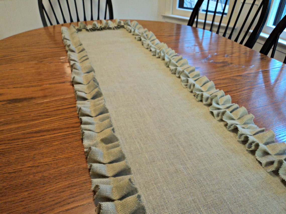 Sage Green Burlap Table Runner Shabby Chic Home Decor Pick Etsy