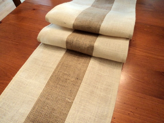 Ivory and Natural Burlap Table Runner: Modern Rustic Farmhouse Decor