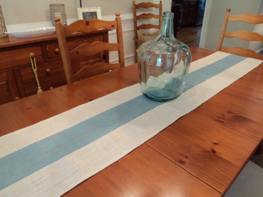 Blue and Cream Table Runner Burlap Table Runner Light Blue Home Decor