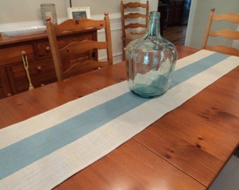 Blue and Cream Table Runner Burlap Table Runner Light Blue Home Decor Coastal Table Settings Blue Tablescapes Modern Rustic Decor