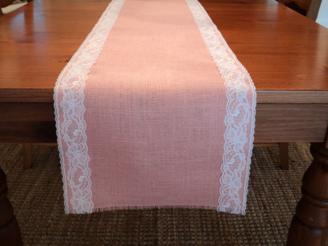 Pink Burlap and Lace Table Runner Blush Pink Table Runners Etsy