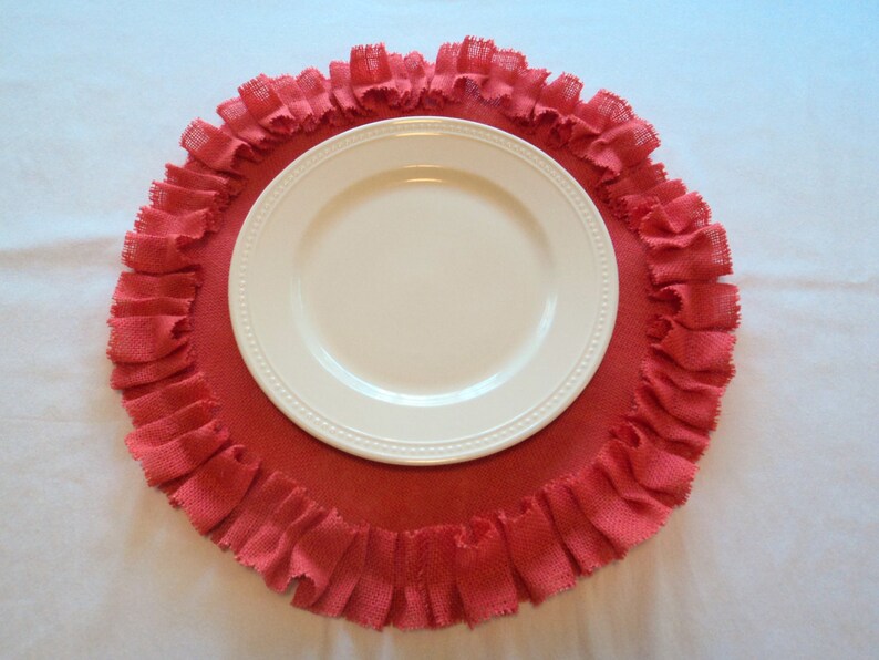 Round Burlap Placemats with Ruffles Pick Your Color Handmade Etsy
