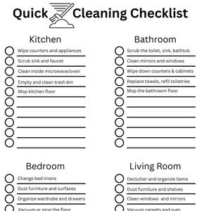 Quick Cleaning Checklist (w/ Prompts) | Home and Apartment Cleaning List PDF | Moving Cleaning Guide