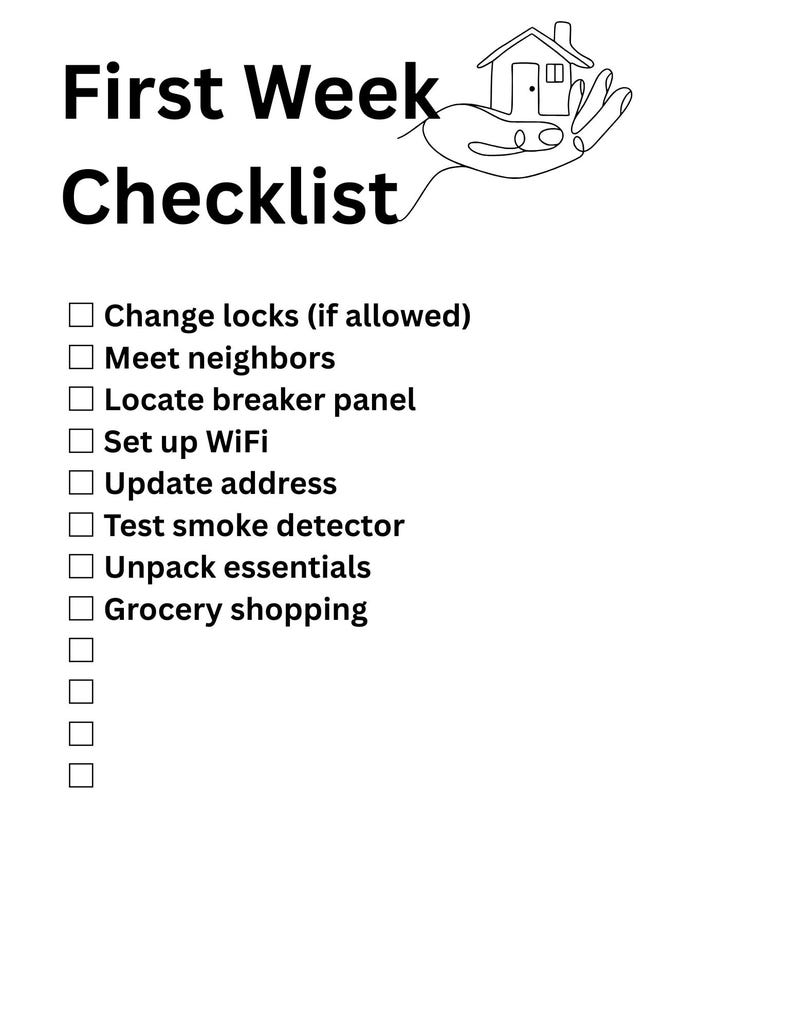 Lock Up Checklist Apartment First Week Checklist Printable | New Apartment Setup ...