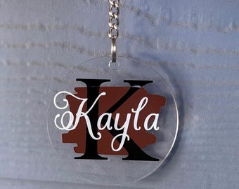 Personalized Initial Keychain: Clear Acrylic Name Tag with Vinyl
