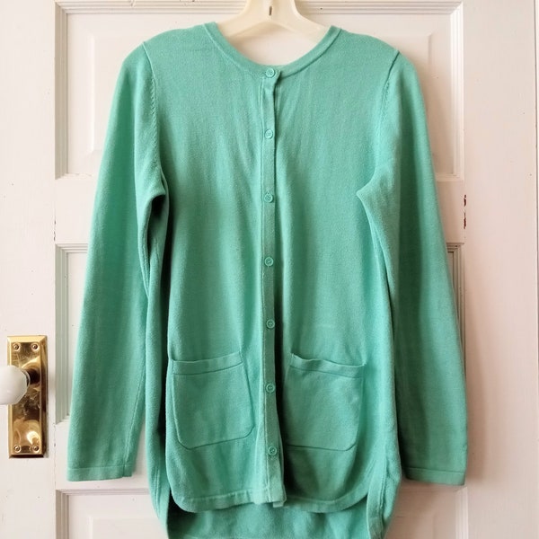 Aqua Cotton Cardigan Sweater, Pockets, M - L