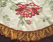 Small Hand Embroidered Table Cloth, Centerpiece, Doily, Roses