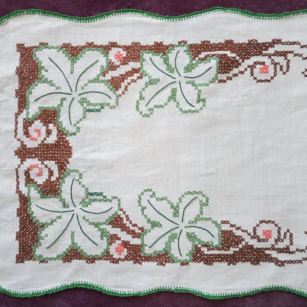 Hand Embroidered Table Runner, Cross Stitch