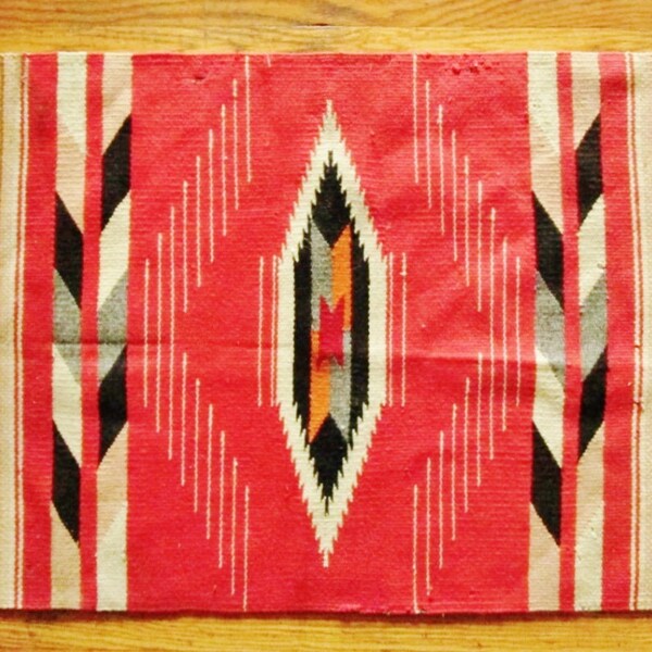 Vintage Hand Woven Wool Rug Made in Mexico,  Southwest Decor