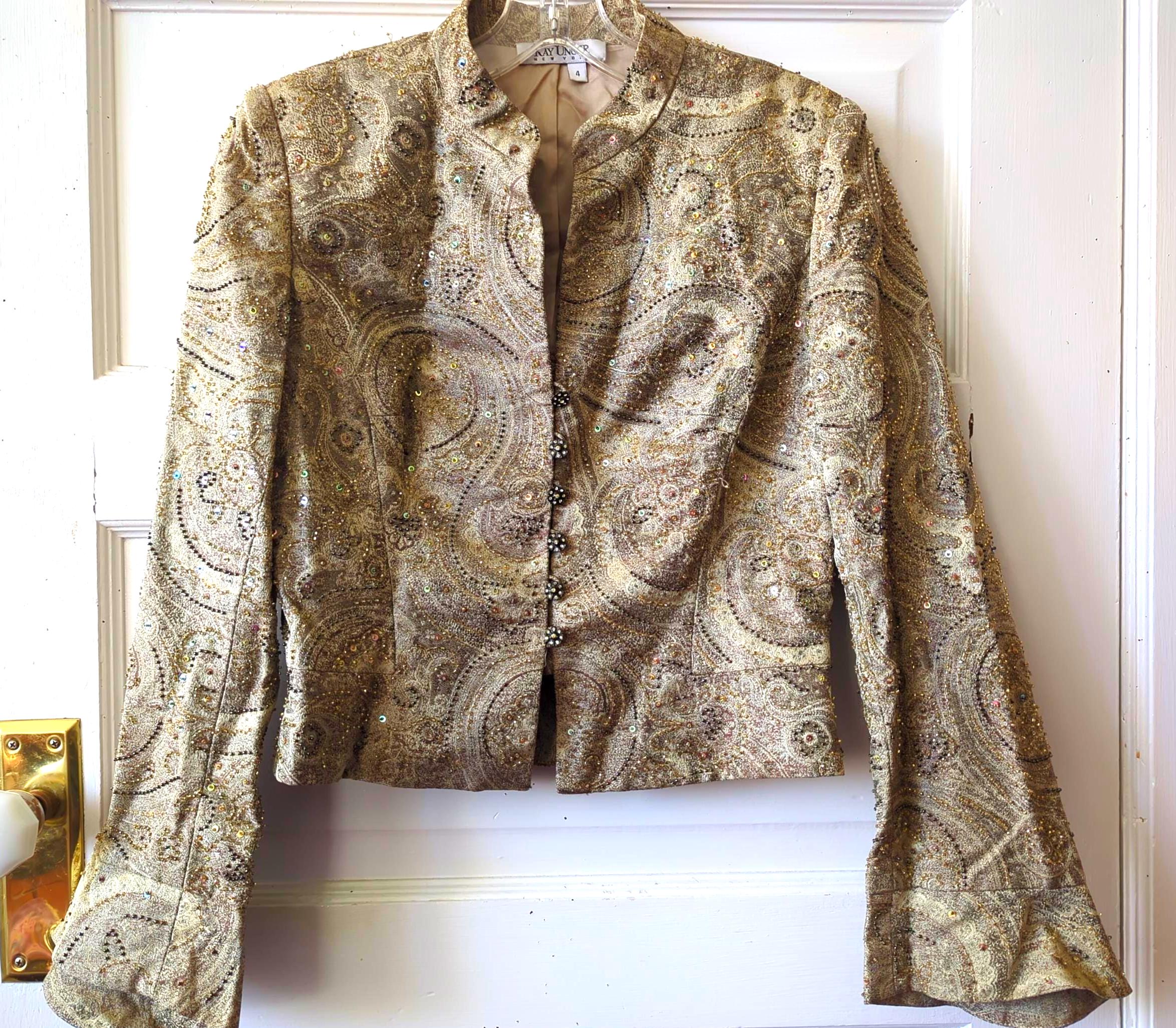 Veste Blazer Kay Unger Taille 12 Rose - Soie Et Coton, Motif Floral, Boutonnée, Occasion Excellent état