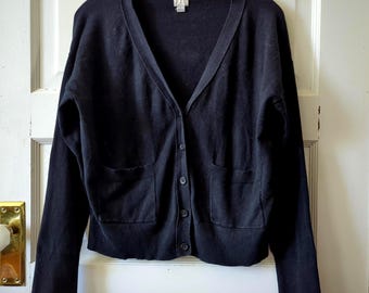 Black Cotton Cardigan Sweater, 2 Pockets, S - MM