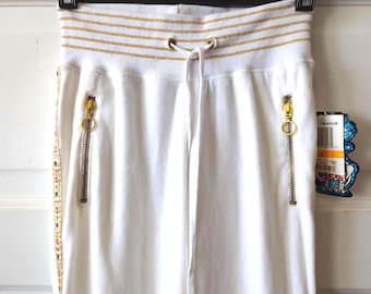 White Cotton Pants, Pockets, Gold Trim, New Old Stock, NWT, S