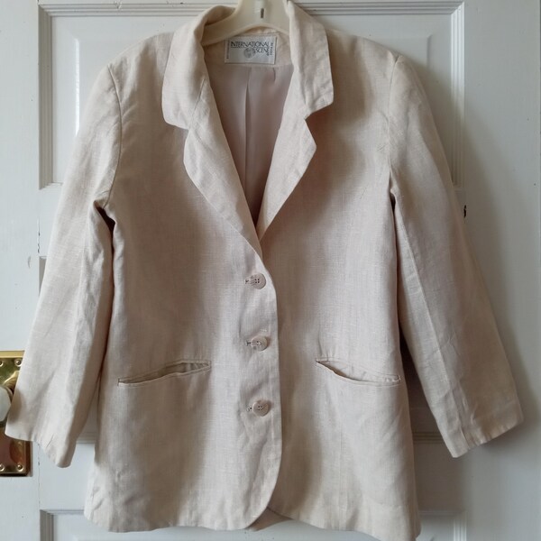 International Scene Linen Jacket, Blazer, Size 6, Cream Color