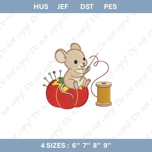 Vintage Mouse Embroidery File Cute Mouse Sewing Design Needle Thread Pincushion Pattern Storybook Animal Machine Embroidery Gift