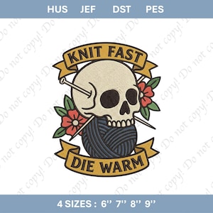 Skull Yarn Embroidery File Knit Fast Die Warm Gothic Tattoo Style Machine Pattern (Digital Download)