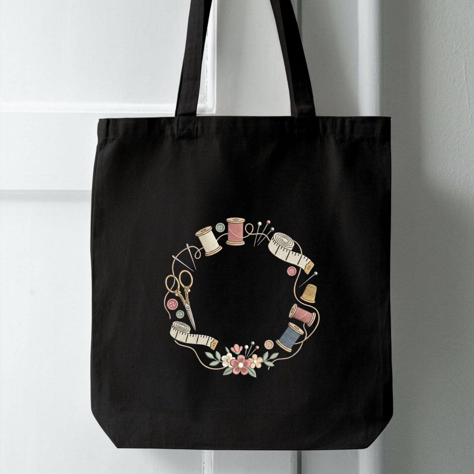 Sewing Tools Wreath Embroidery File Tape Measure Scissors Monogram ...