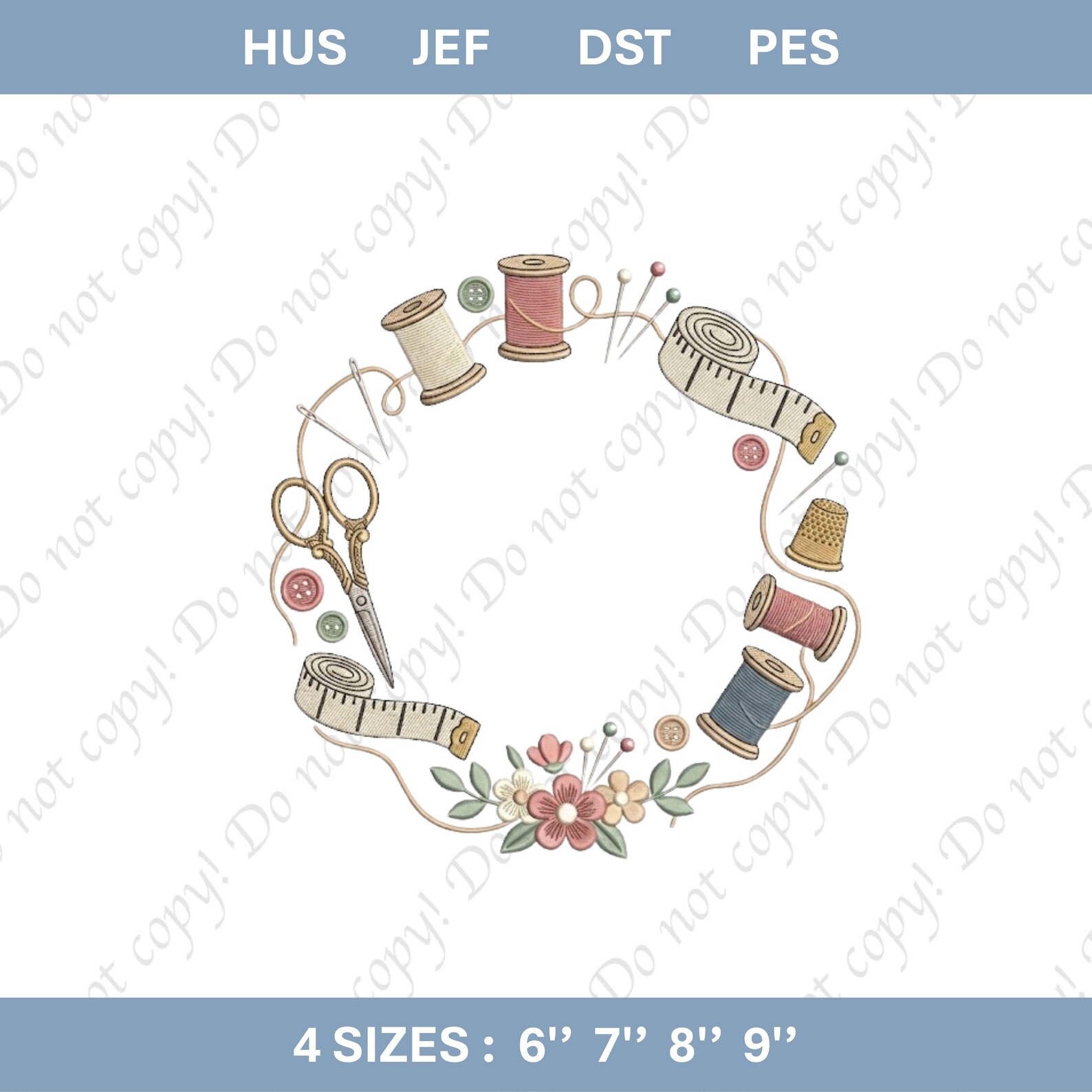 Sewing Tools Wreath Embroidery File Tape Measure Scissors Monogram ...